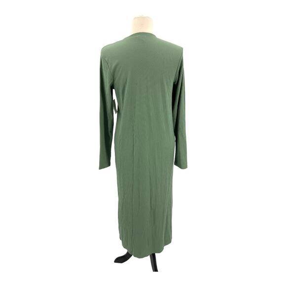 Open Edit Long Sleeve Rib Organic Cotton Blend Lounge Dress Green Size Large NWT - Picture 10 of 10